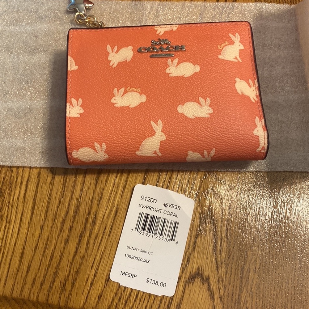 NWT Coach Coral Bunny Script Wallet
